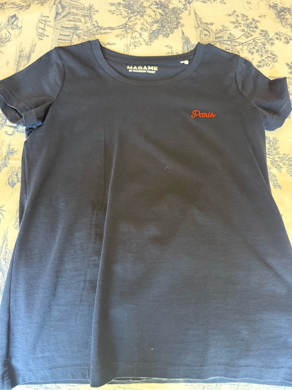 Adam Navy Short Sleeve Tee with Orange 'Paris' Script